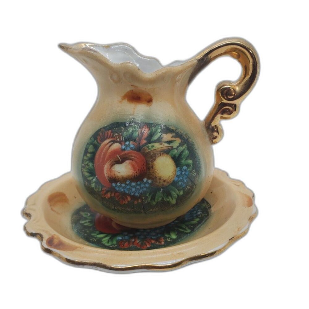 Enesco Japan Porcelain Hand Painted Small Pitcher and Bowl  ~Vintage~